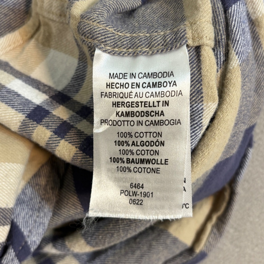 Legendary Whitetails Buck Camp Large Blue Tan Plaid Flannel Button Down Shirt - Picture 7 of 8